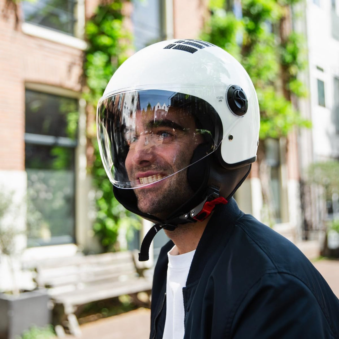 VINZ Como Jethelm mit Visier ECE 22.06 Zertifiziert | Roller Helm Mopedhelm Für Motoroller &amp; Vespa |
