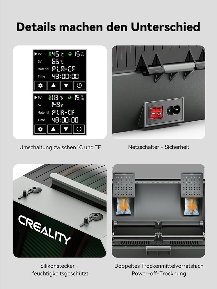 Creality Space PI Plus Filament Trockner, 2-Rollen-Kapazität mit 48h Timer, 3,7 Zoll Touchscreen, PT