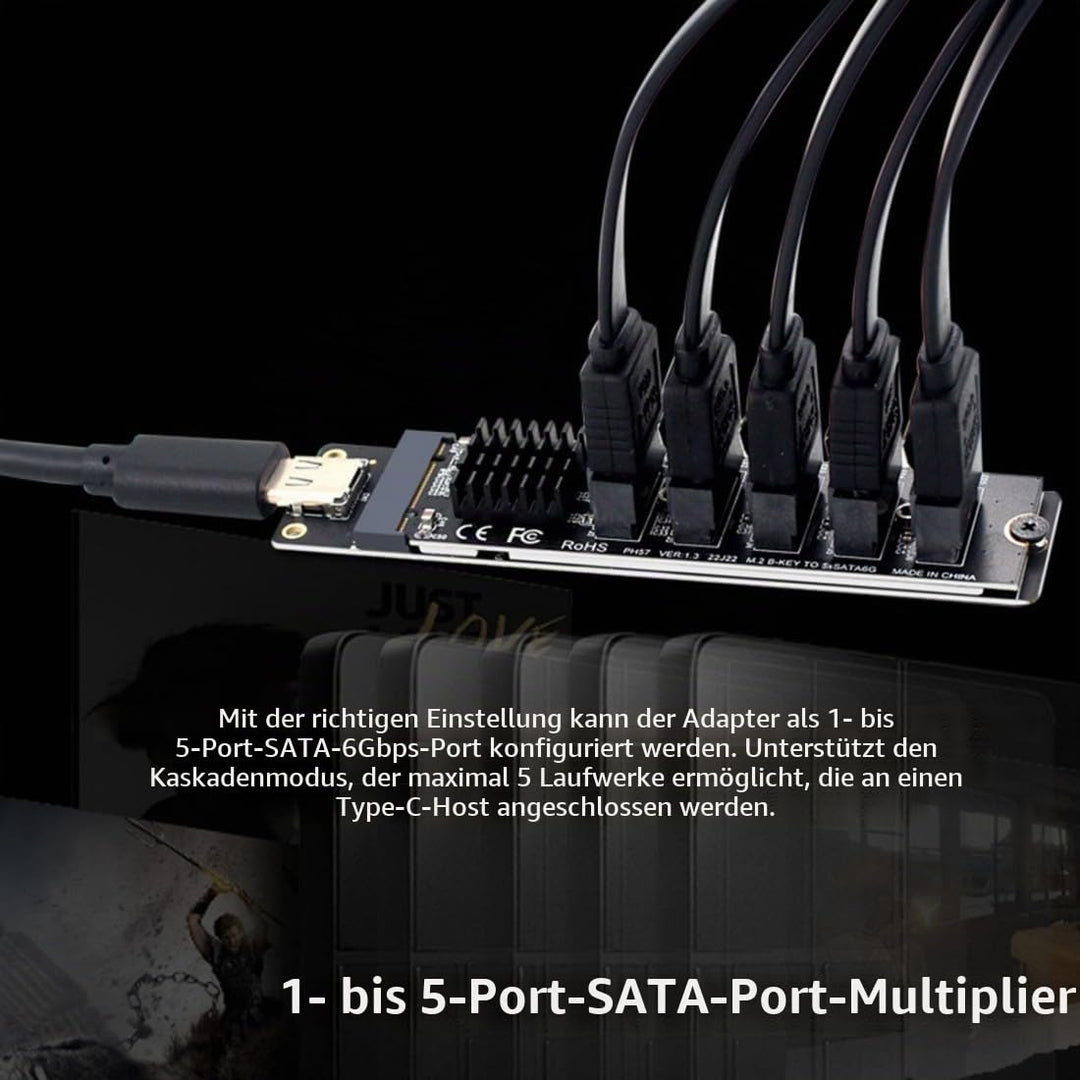 chenyang USB 3.1 Gen 2 zu 5 SATA 3.0 Port Multiplikator Erweiterungskartenadapter für Motherboard Sa