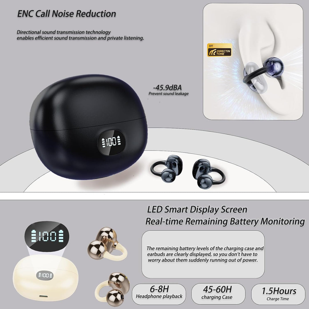 Kabellos Bluetooth Kopfhörer, Open-Ear-Kopfhörer, Ohrclip mit Beeindruckender Klang, Bluetooth 5,4,