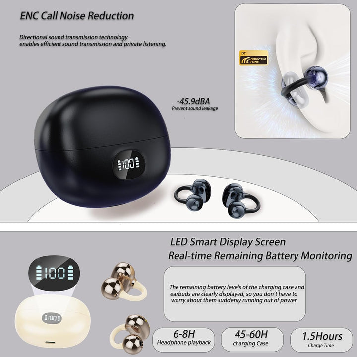 Kabellos Bluetooth Kopfhörer, Open-Ear-Kopfhörer, Ohrclip mit Beeindruckender Klang, Bluetooth 5,4,