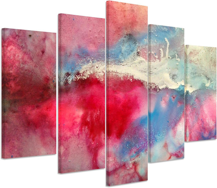 Sinus Art Wandbild 5 teilig Breite 150cm x Höhe 100cm Handgemaltes buntes Aquarell auf Leinwand für