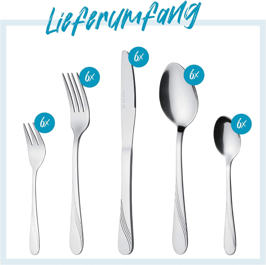 GRÄWE Besteckset für 6 Personen aus Edelstahl, Tafelbesteck Set 30-teilig, nickelfrei, rostfrei, han