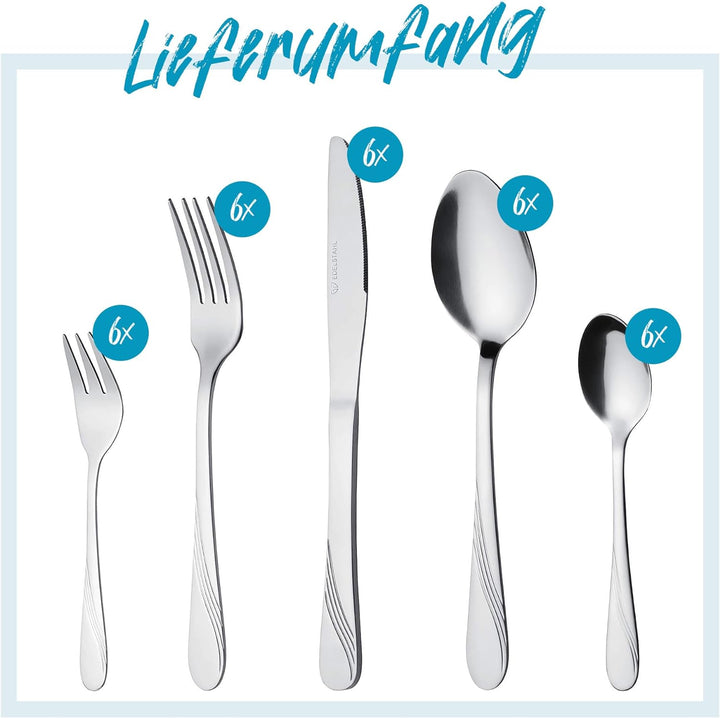 GRÄWE Besteckset für 6 Personen aus Edelstahl, Tafelbesteck Set 30-teilig, nickelfrei, rostfrei, han