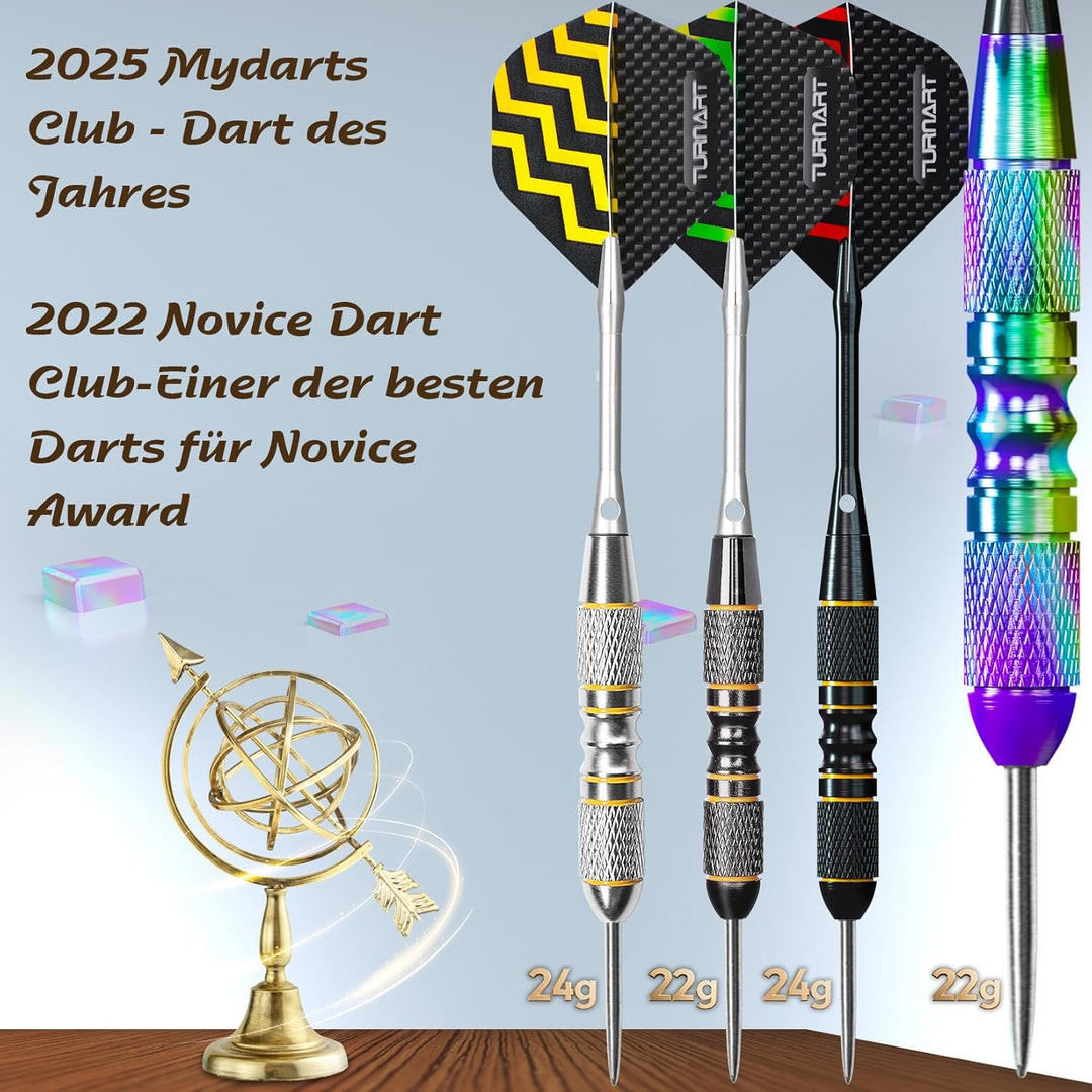 Turnart Dartpfeile mit Metallspitze, 12 Stück Profi Steeldarts mit Dart Case A-Violett, A-Violett