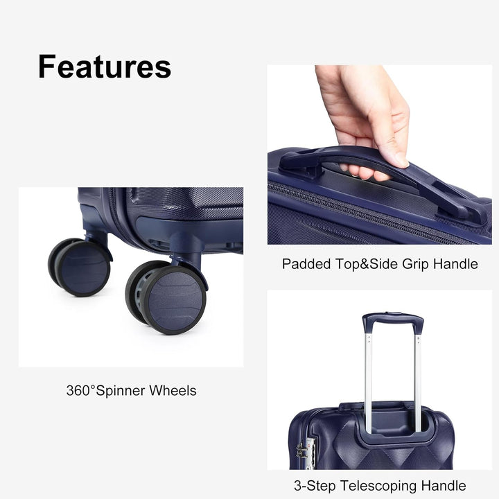 Sea choice Handgepäck Koffer Trolley ABS Leicht Reisekoffer Hardschale 4 Rollen und TSA Schloss Mit