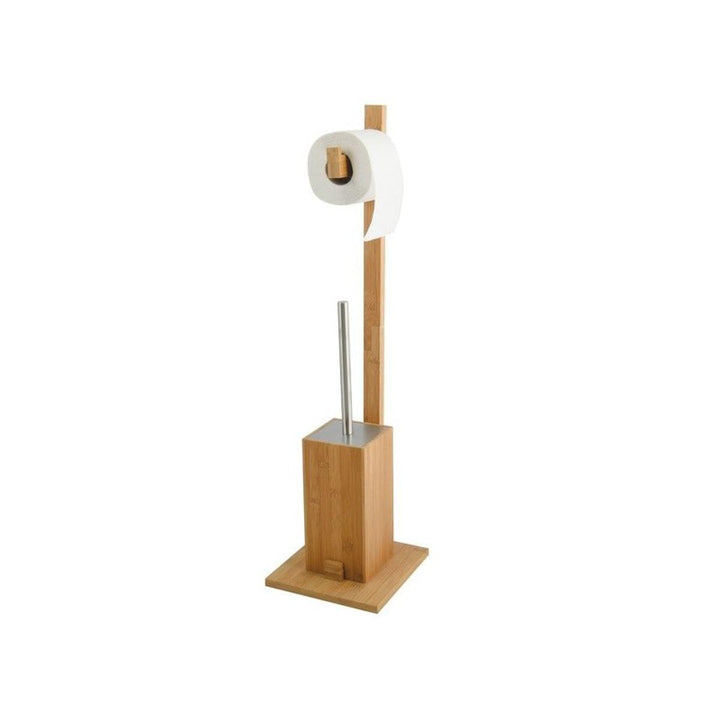 MSV 140632 WC Garnitur aus Bambus Toilettenpapierhalter aus Holz mit separatem Kunststoffbehälter
