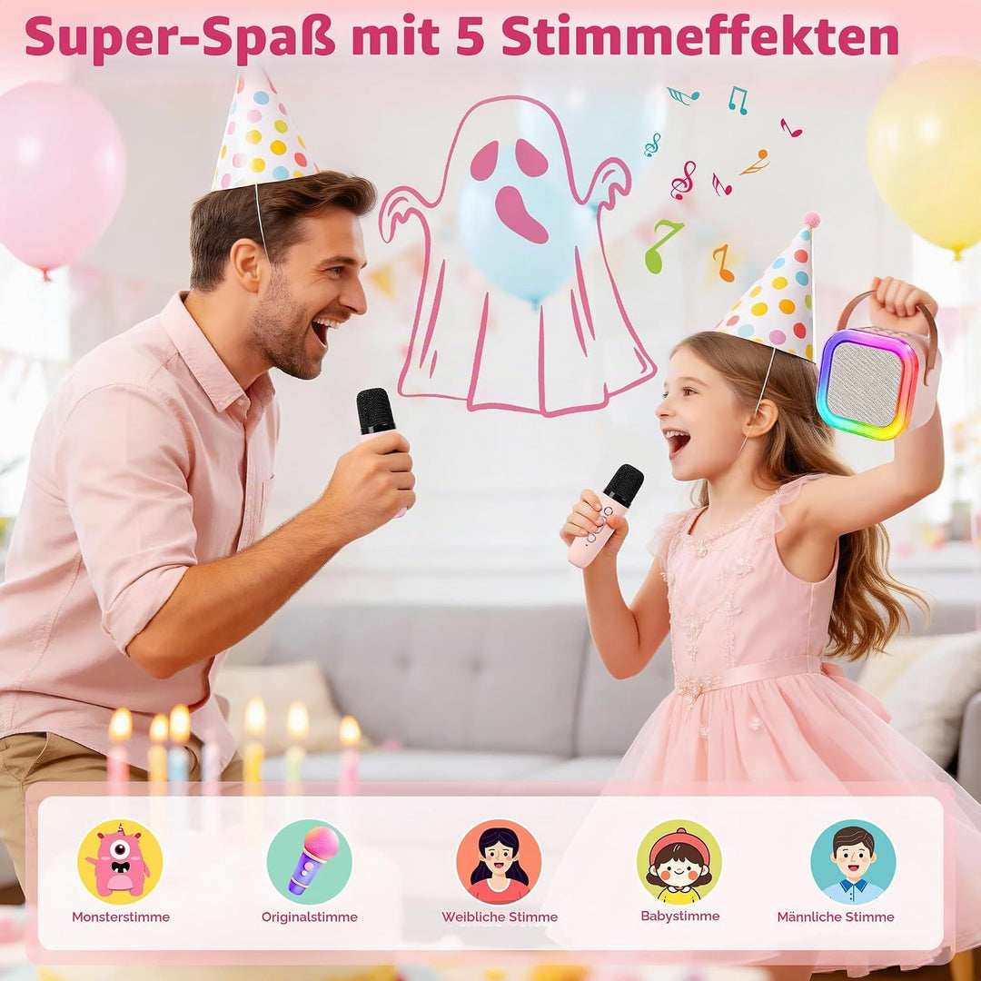 Karaoke Maschine für Kinder,Mini Karaoke Maschine mit 2 kabellosen Mikrofonen,Geburtstagsgeschenk fü