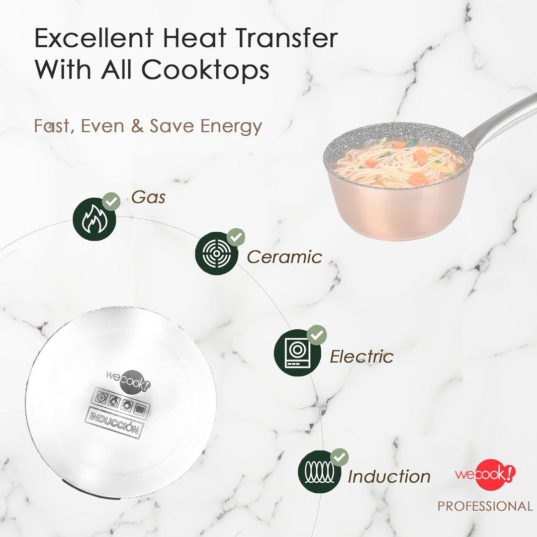 WECOOK! Professional Stielkasserolle Induktion 16 cm, Milchtopf, Ökologischer Antihaft-Stein ohne PF