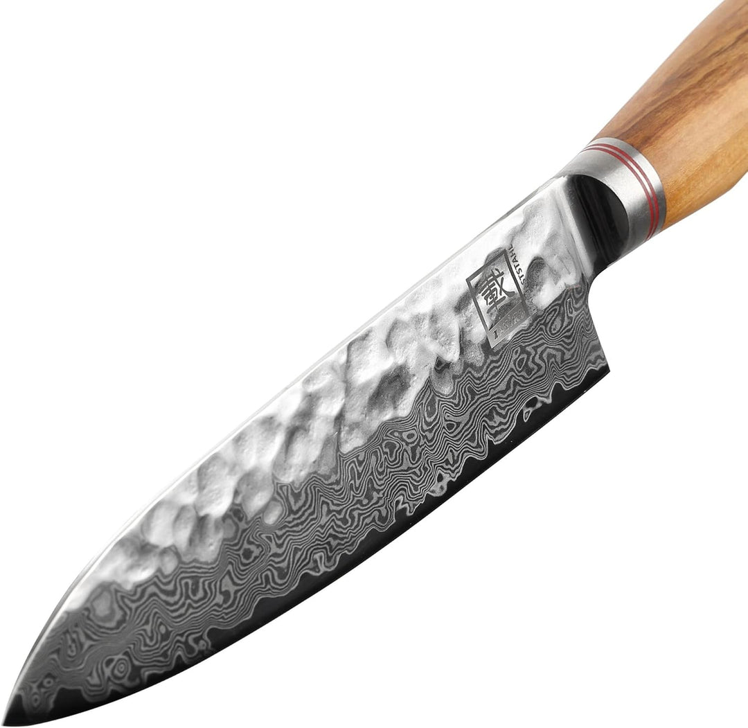 Zayiko Olive Damastmesser Santoku Messer 17,50cm Klinge extrem scharf aus 67 Lagen I Damast Küchenme