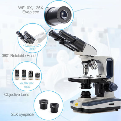 Swift Digitales Binokular-Mikroskop 40X-2500X, mit 5MP USB-Kamera, zweilagiger mechanischer Bühne un