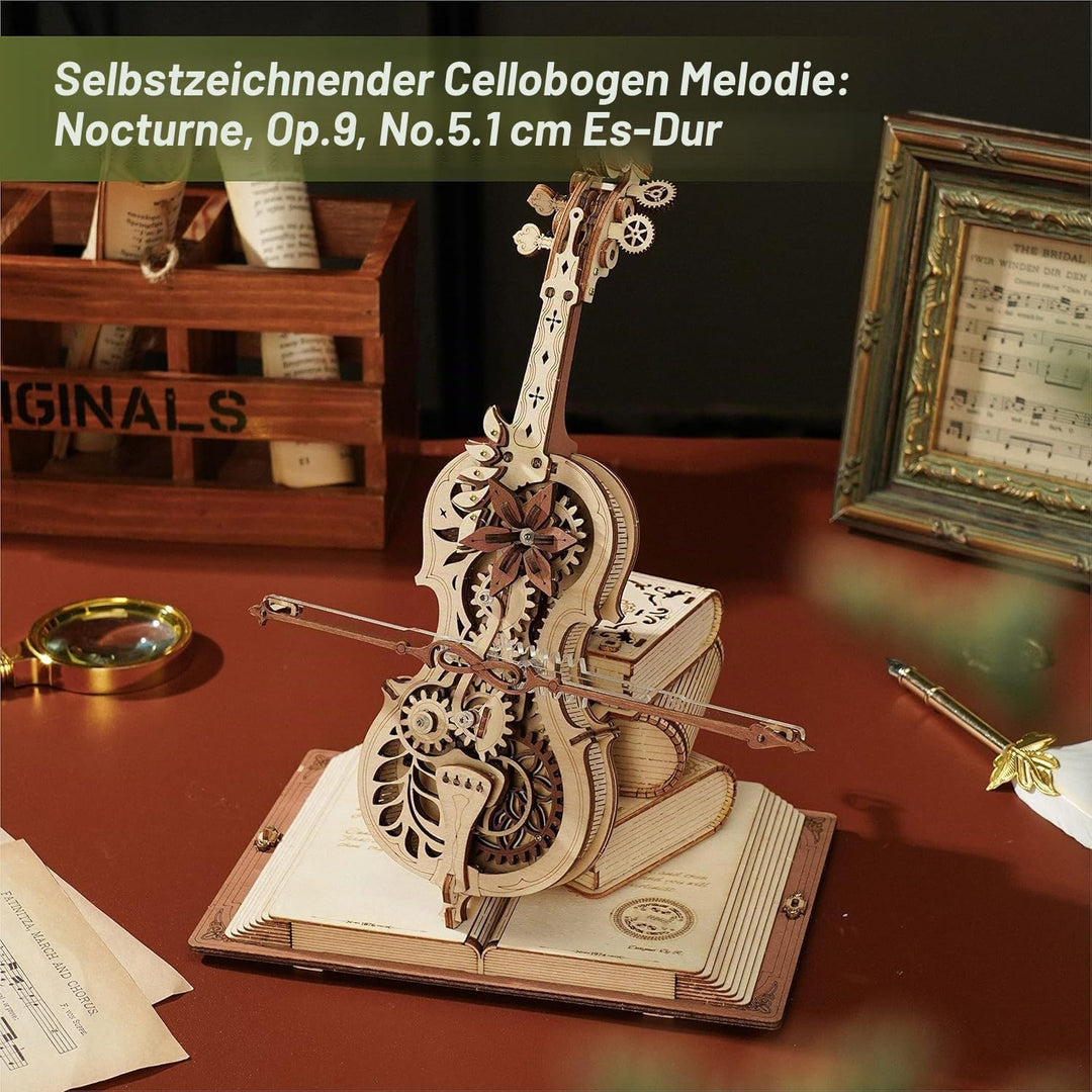 ROBOTIME 3D Puzzle Holz für Erwachsene, Modellbausatz zu Bauen, Magic Cello Spieluhr Zahnrad Modell