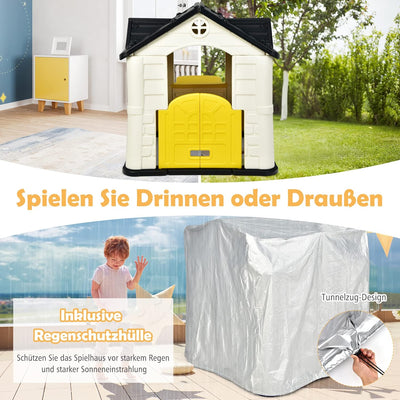 COSTWAY Kinder Spielhaus für bis zu 6 mit Pickniktisch, Türen und Fenstern, Kinderhäuschen Outdoor i