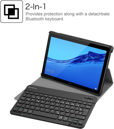 Fintie Bluetooth QWERTZ Tastatur Hülle für Huawei MediaPad T5 10,1 Zoll 25,6 cm - Ständer Schutzhüll