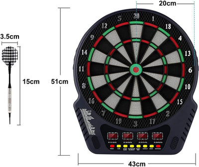 Eloklem Elektronische Dartscheibe Dardboard mit 4 LCD-Anzeige und Ladeadapter Geeignet, 6 Darts und