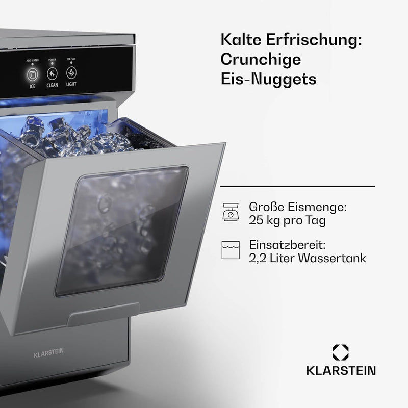 Klarstein 2,2L Eisnugget-Maschine für Zuhause, Camping & Gastro, Schnelle Nuggeteis-Maschine Klein,