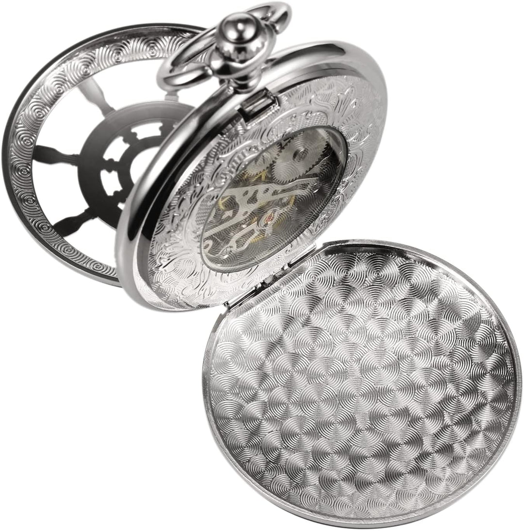 TREEWETO Taschenuhr Vintage Ruder Hohl Mechanisch Steampunk Skelett Römische Ziffern Taschenuhr mit