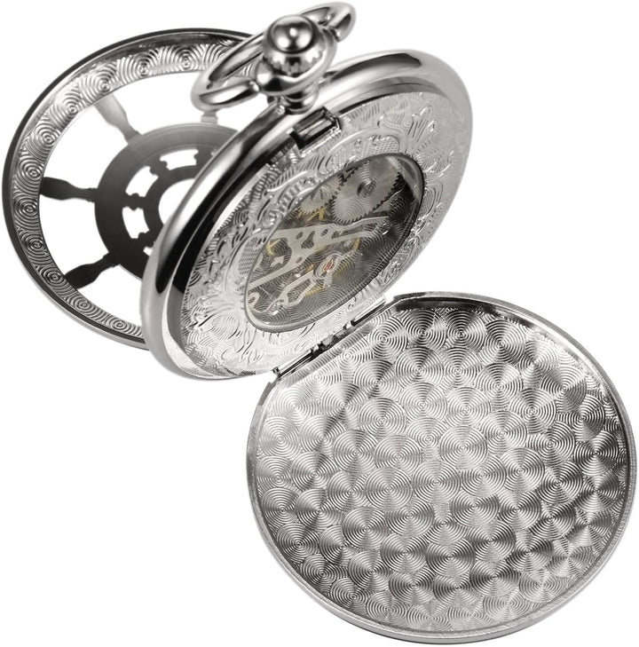 TREEWETO Taschenuhr Vintage Ruder Hohl Mechanisch Steampunk Skelett Römische Ziffern Taschenuhr mit
