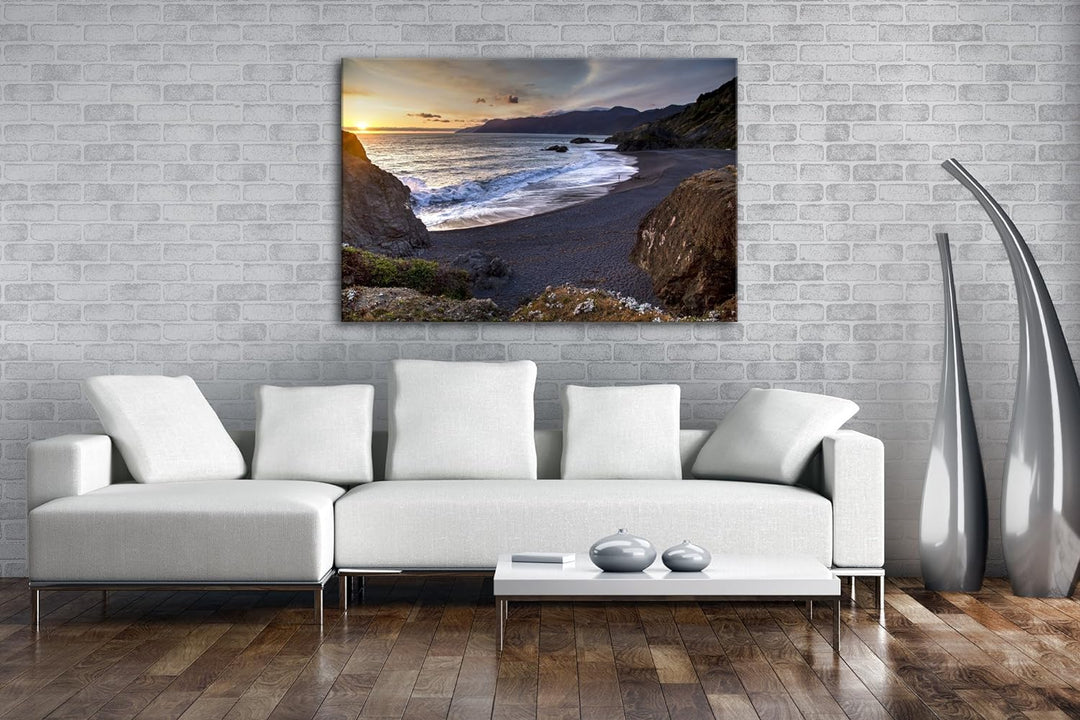 deyoli einsamer Sandstrand bei Morgendämmerung Format: 80x60 als Leinwand, Motiv fertig gerahmt auf