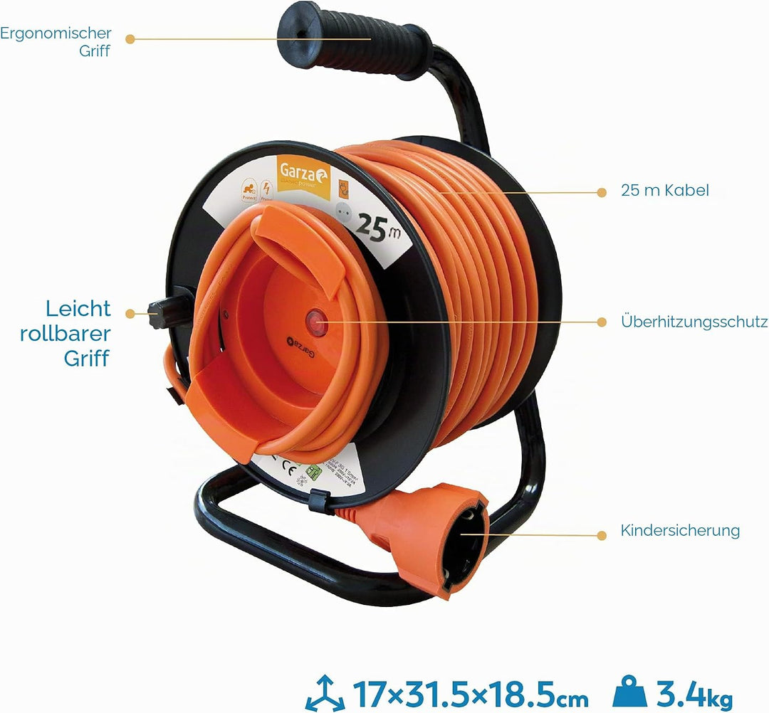 Garza - Reiher 430017 – Leertrommel mit 4 Steckdosen, mit Griff, 25 Meter x 1,5 mm) Jardin 25m, Jard