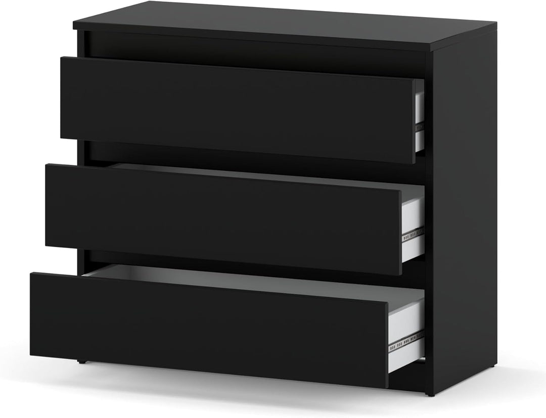 Kommode mit 3 Schubladen – Schmale Schlafzimmer Kommode, Modernes Sideboard Holz - Schwarz Matt – 80