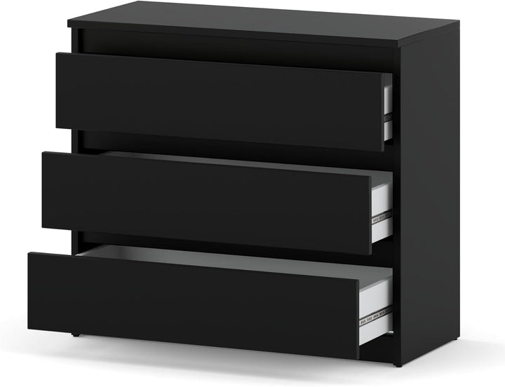 Kommode mit 3 Schubladen – Schmale Schlafzimmer Kommode, Modernes Sideboard Holz - Schwarz Matt – 80