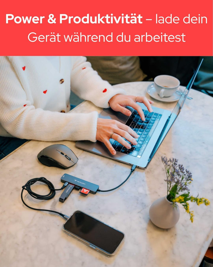 Verbatim USB-C Essentials Multiport Hub 6 Aschnlüsse mit Kartenleser 6 Anschlüsse, 6 Anschlüsse