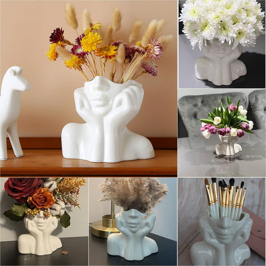 CDIYTOOL Keramik-Gesichtsvase, grosse Grösse, weisse Blumenvase für Dekor, weibliche Form Kopf Halbk