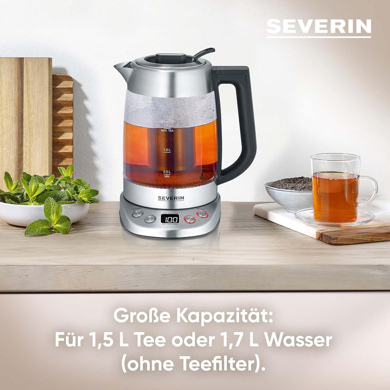 SEVERIN Glas Tee- & Wasserkocher Deluxe, Teekocher mit einstellbarer Temperatur & Ziehzeit, Wasserko