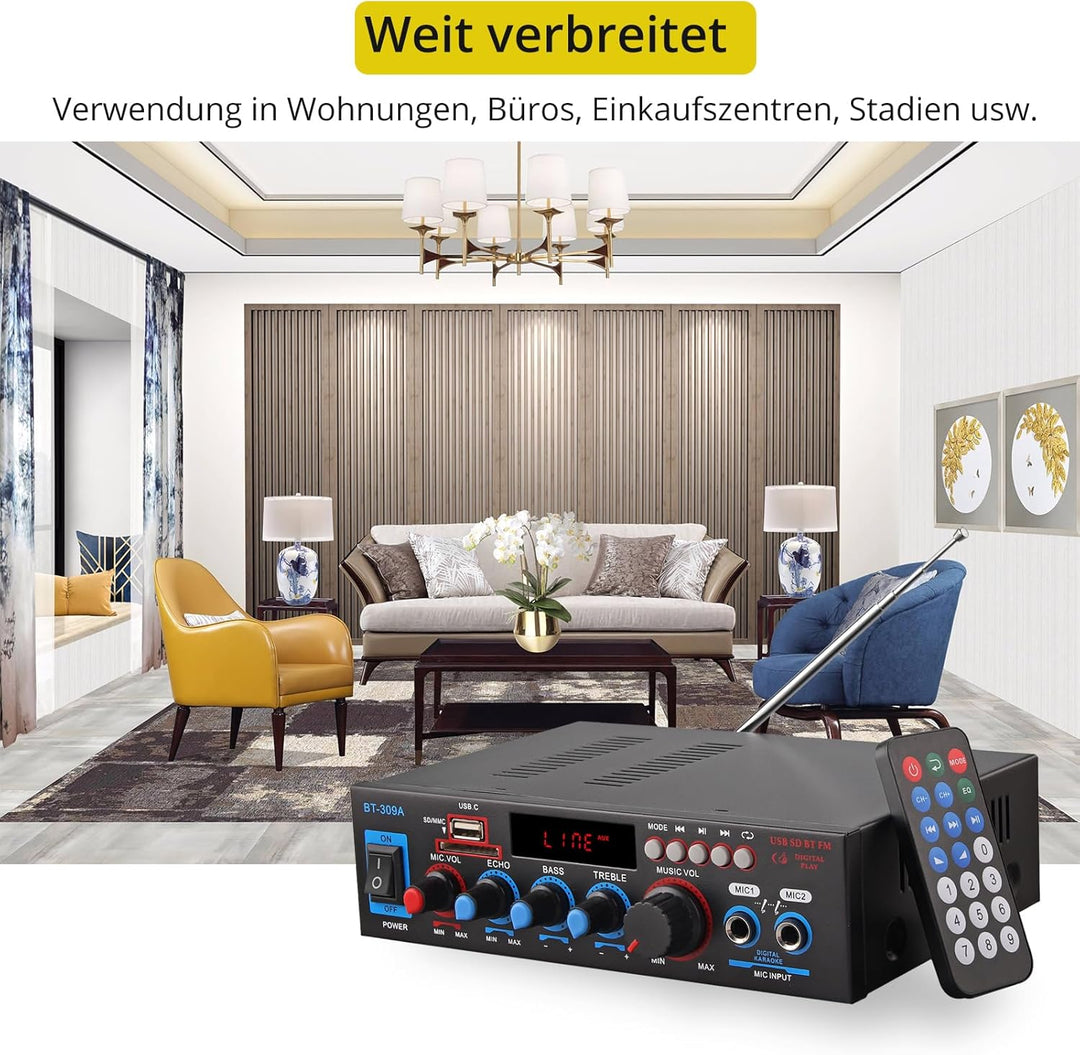 PROZOR Bluetooth Verstärker HiFi Stereo 40W+40W 12V 220V Verstärker Auto mit Bluetooth Radio 2 Kanal