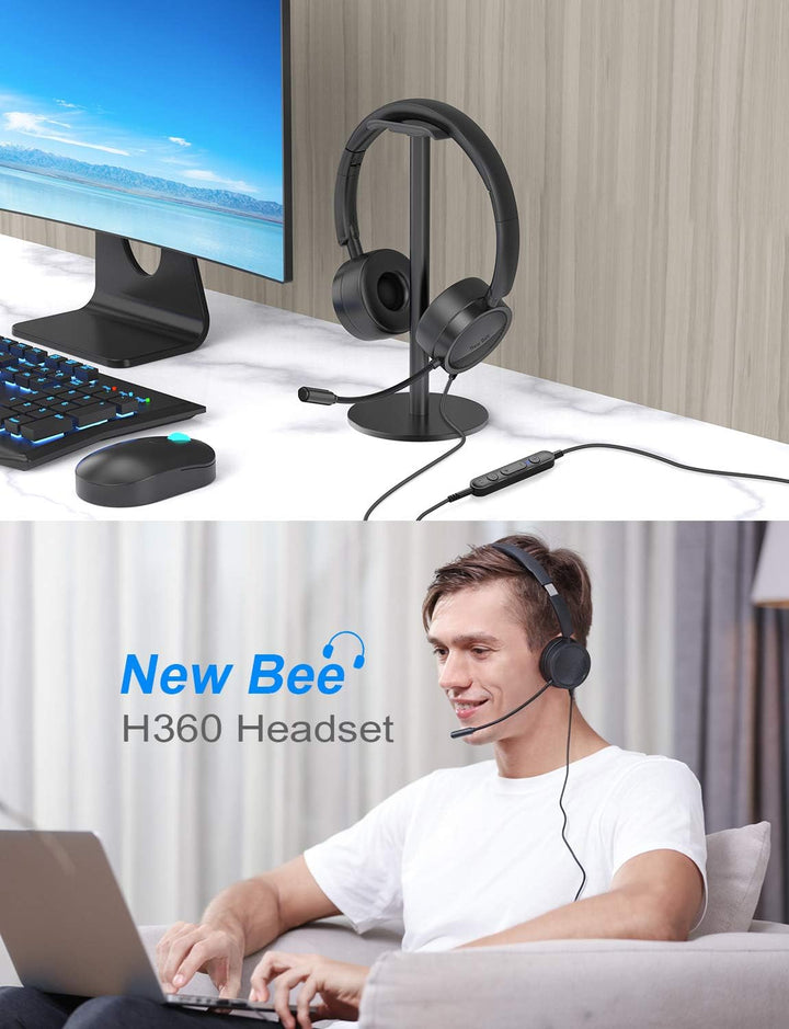 New Bee PC Headset mit Mikrofon USB/3,5mm Geräuschunterdrückendes Mikrofon Komfortabler, Leichter Bu