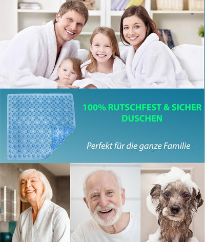 Blumbach® Duschmatte rutschfest 53x53cm - 100% BPA-frei - Inkl. 2 Haken zum Aufhängen - griffige Ant