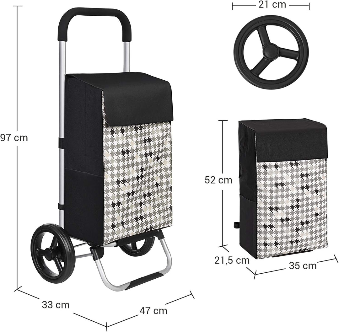 SONGMICS Einkaufstrolley, Einkaufswagen, mit Rädern, Fassungsvermögen 40 L, mit Taschen, leisen Räde