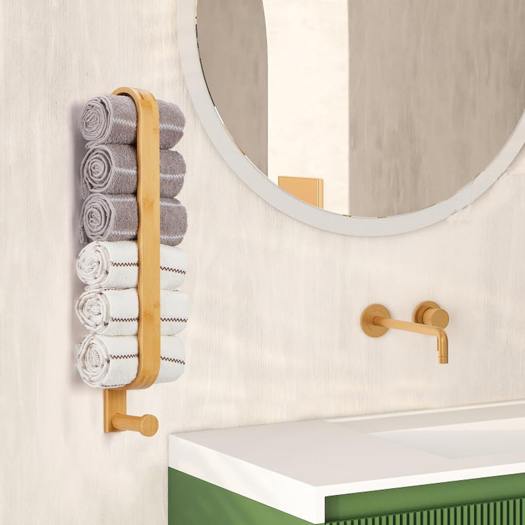 Handtuchhalter 40 cm, Bambus Handtuchstange Ohne Bohren, Handtuchregal Selbstklebend, Gästehandtuchh
