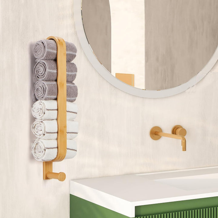 Handtuchhalter 40 cm, Bambus Handtuchstange Ohne Bohren, Handtuchregal Selbstklebend, Gästehandtuchh