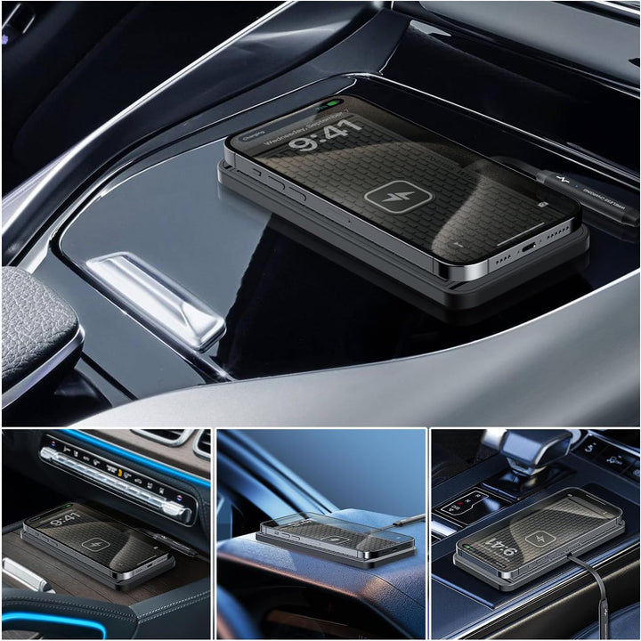 25W Kabelloses Auto Ladegerät, Polmxs Wireless Charging Pad Auto mit Anti-Rutsch Ladematte 45W KFZ L