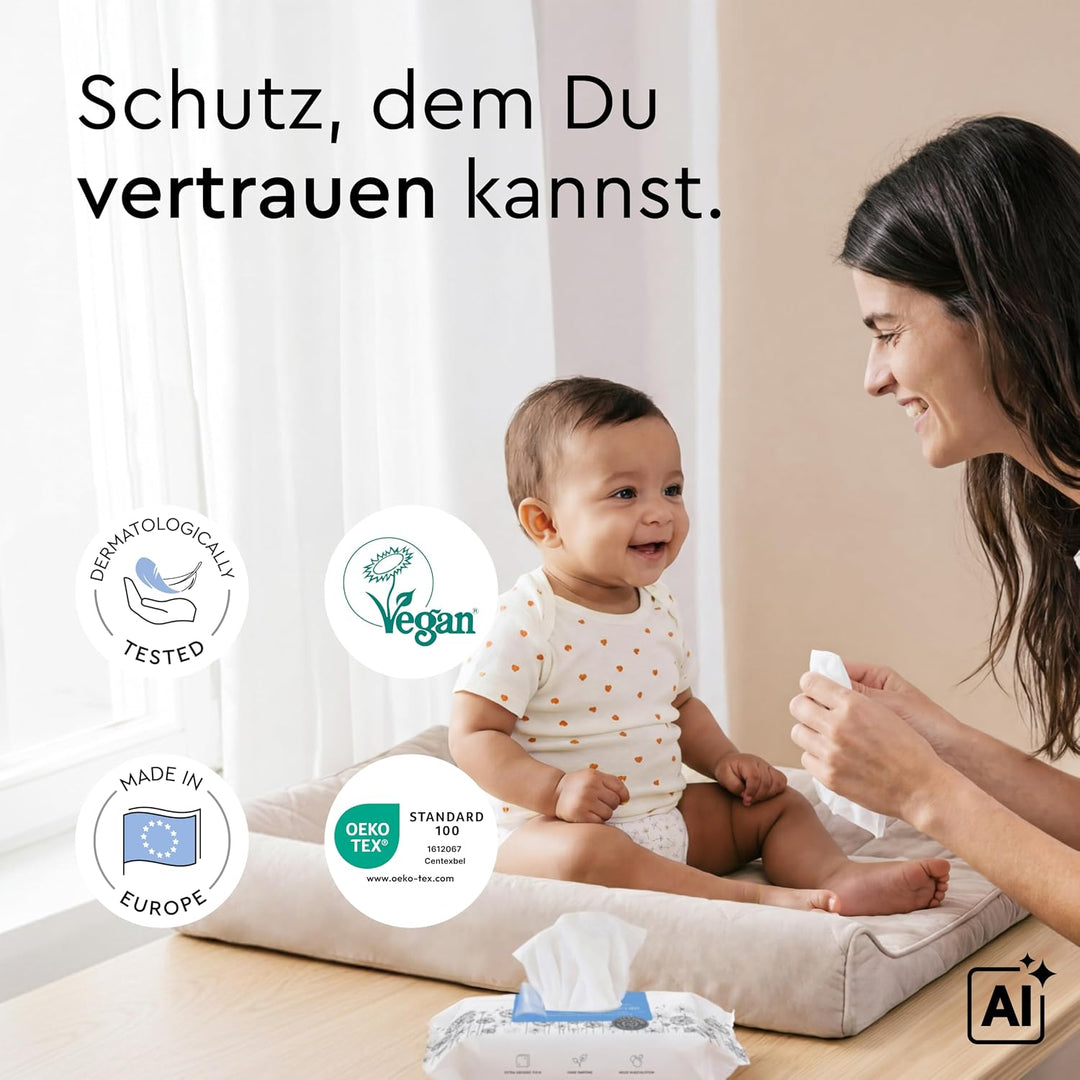 LILLYDOO Feuchte Waschtücher 350 Stück (7 X 50), 100% plastikfrei, extra grosses Tuch, ohne Parfüme