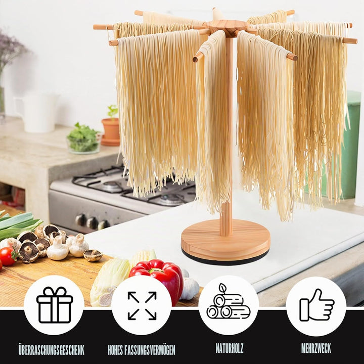Aloskart Neue Nudeltrockner Drehbare, Nudelständer Holz für Trocknung Pasta, Nudeltrockner Klappbar,