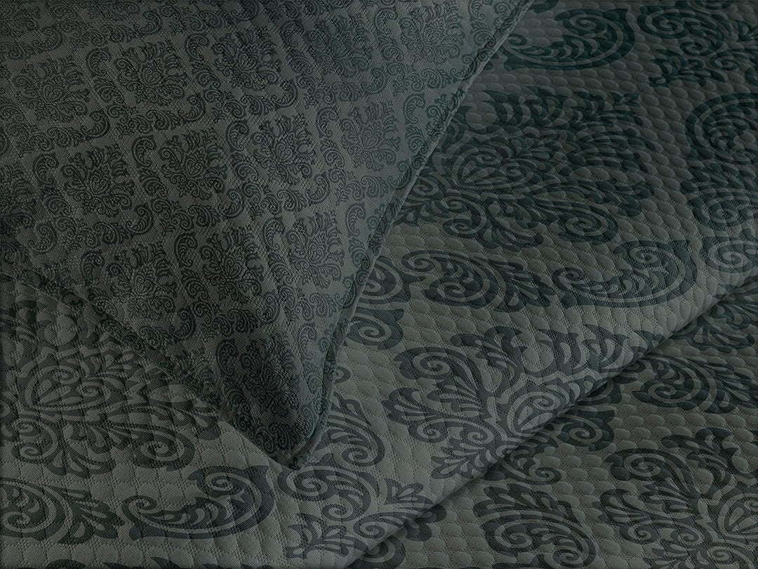 ABAKUHAUS Dunkelgrau Tagesdecke Set, Alte Damast-Motive, Set mit Kissenbezügen luftdurchlässig, für