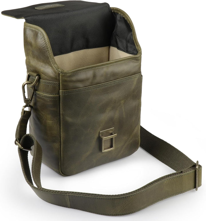 MegaGear MG1701 Torres Mini Kameratasche - Kuriertasche aus echtem Leder für Spiegellose, Sofortbild