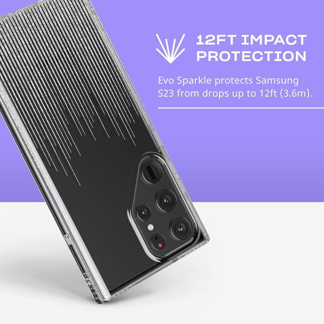 tech21 Evo Sparkle Schutzhülle für Samsung Galaxy S23 Ultra – Sparkle Rain Kratzfeste Handyhülle mit
