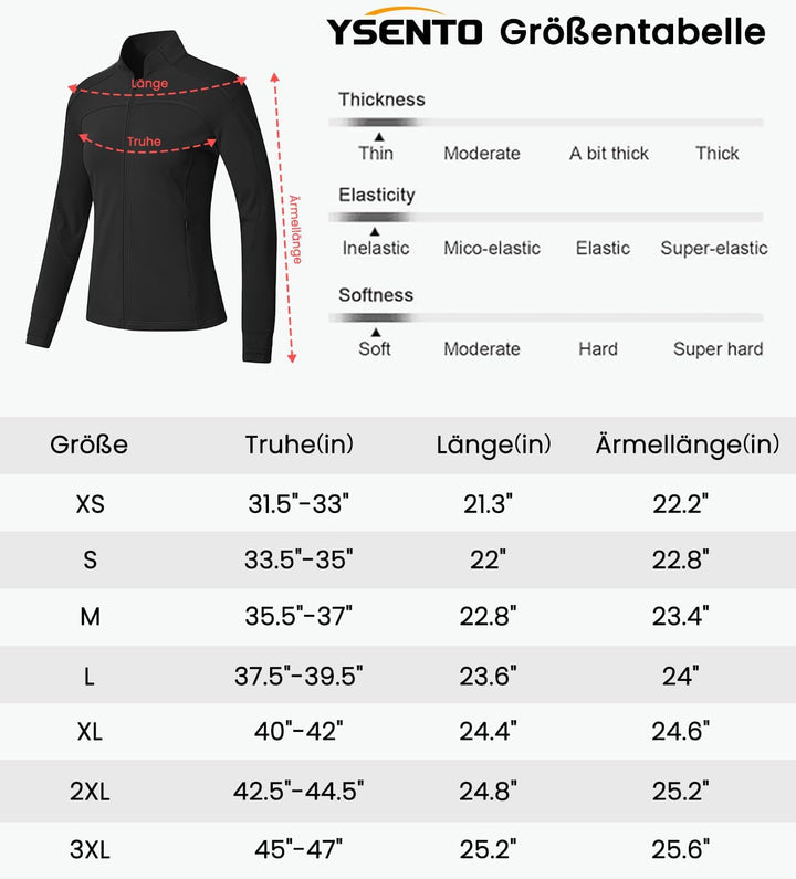 YSENTO Damen Sportjacke Laufjacke Funktionsjacke Wanderjacke Leicht Langarm Yoga Gym Sport Oberteil