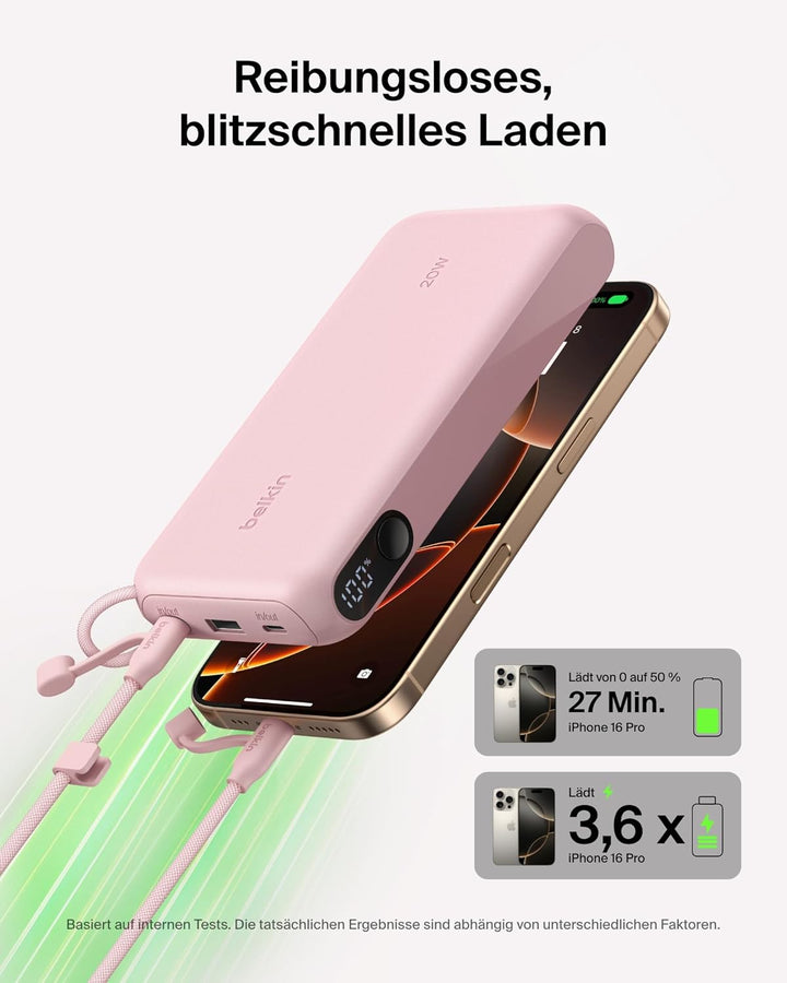 Belkin BoostCharge 20000mAh Power Bank, Digitale Akkuanzeige – Rosa | 20K Powerbank, 2 USB-C, 1 USB-