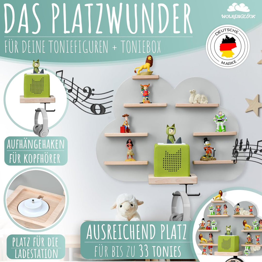 Tonie Regal (Wolke) zur Aufbewahrung der Tonie Box und bis zu 33 Tonies Hörfiguren - Magnetisches To