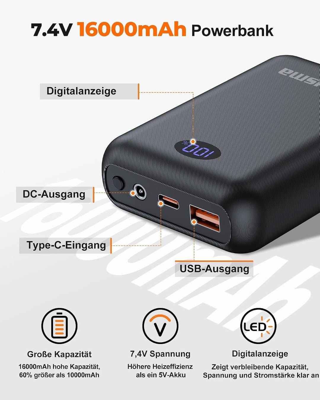 Heizweste Damen mit Powerbank 16000mAh 7.4V, Beheizbare Weste Damen mit 9 Heizzone, Elektrisch Behei