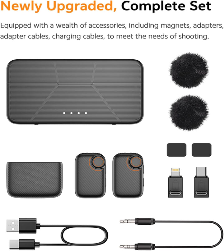 Wireless Microphone,Lavalier-Funkmikrofon,AI Rauschunterdrückung,48kHz/24 bit,Ausdauer 18H, 250m Übe