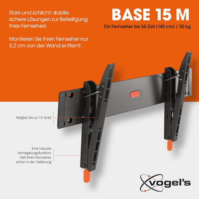 Vogel's BASE 15M neigbare TV-Wandhalterung für 32-55 Zoll (81-140 cm) Fernseher, Max. 30 kg, Halteru