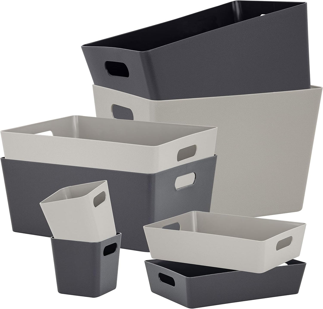 3 x Ordnungsbox - 15 cm hoch - anthrazit - 26 x 35 cm - DINA4-Format - - Ordnungskorb - Regalorganiz
