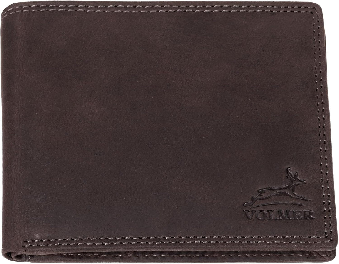 Fa.Volmer ® Leder Geldbörse Herren - extra-stabile Doppelnaht - 9 Fächer für Kreditkarten - Querform