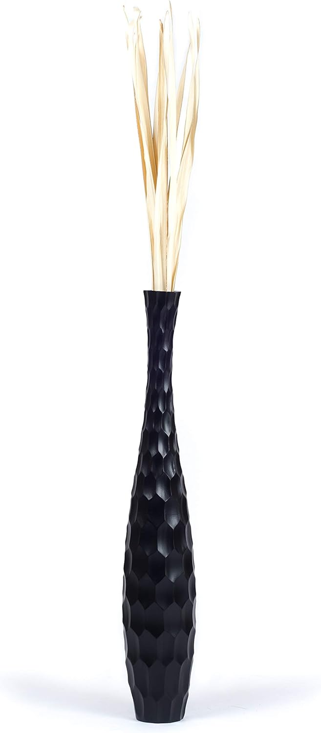 Leewadee Grosse Bodenvase für Dekozweige hohe Standvase Design Holzvase, Holz, 90 cm, Schwarz 90 cm